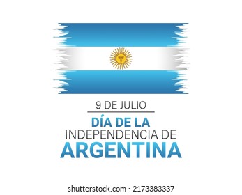 9.º Día de la Independencia argentina, justamente feliz, con letras en español. Cartel, tarjeta de saludo, afiche de la celebración del Día de la Independencia argentina. Bandera ondeando. Ilustración vectorial.