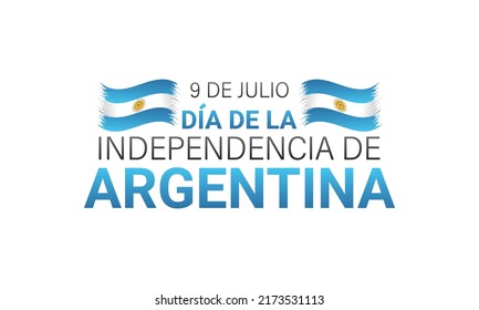 9Th of july happy argentina independence day lettering in spanish language. Banner, greeting card, poster of argentina independence day celebration. Waving flag. Vector illustration.