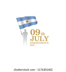 9th July National Day logo with Argentina flag , Independence day emblem, Waving flag of the Argentine Republic, Vector illustration