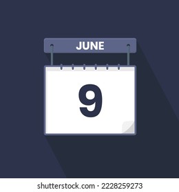 9th June calendar icon. June 9 calendar Date Month icon vector illustrator