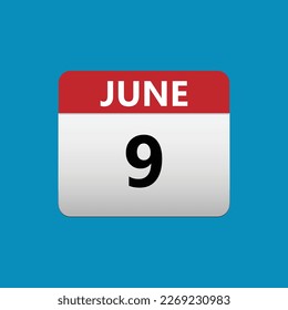 9th June calendar icon. June 9 calendar Date Month icon