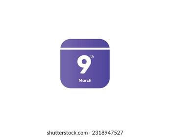9th March calendar date month icon with gradient color, flat design style vector illustration
