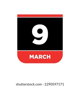 9th March Calendar vector icon. 9 March typography.