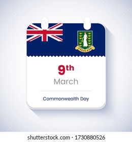 9th March, Commonwealth day of British Virgin Islands. Modern country national day calendar concept vector illustration.