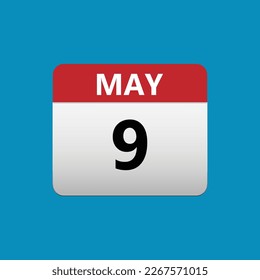 Icono del calendario del 9 de mayo. Mayo 9 calendario Fecha Mes Icono Ilustrador vectorial
