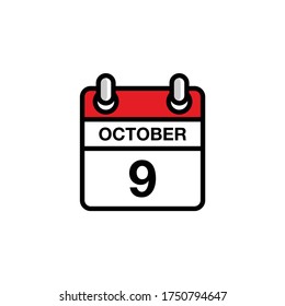 9th of October flat day of the month calendar icon. Date and time schedule concept. Vector illustration design