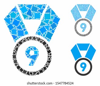 9th place medal composition of raggy elements in various sizes and color tinges, based on 9th place medal icon. Vector tremulant elements are organized into composition.