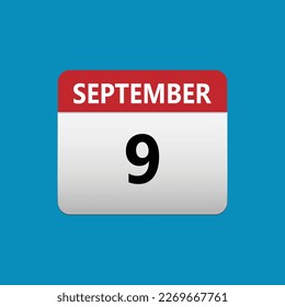 Icono del calendario del 9 de septiembre. Icono de Fecha mes 9 de septiembre. Aislado sobre fondo azul