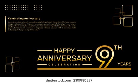 Diseño de plantillas para el noveno aniversario con color oro, ilustración de plantillas vectoriales