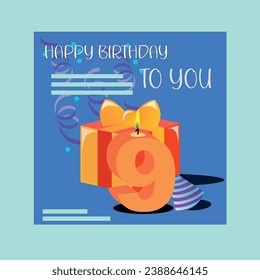 9th Year Birthday Invitation Vector customizable design