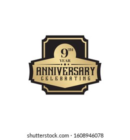 9th year celebrating anniversary emblem logo design vector template