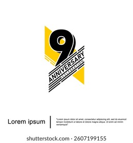 9th years anniversary celebration emblem. anniversary logo isolated with geometric badge on white background. vector illustration template design for web, flyers, poster, invitation or greeting card 