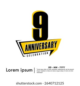 9th years anniversary celebration emblem. anniversary logo isolated with speech ribbon on white background. vector illustration template design for web, flyers, poster, greeting card