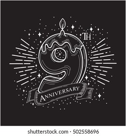 9th Years Anniversary Design. Vector design template elements for your celebration.