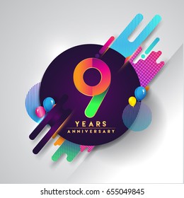 9º anos Logotipo de aniversário com fundo abstrato colorido, elementos de modelo de design vetorial para cartão de convite e poste celebração de nove anos