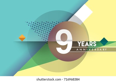 9th years anniversary logo, vector design birthday celebration with colorful geometric, Circles isolated on white background.
