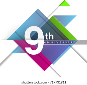 9th years anniversary logo, vector design birthday celebration with geometric isolated on white background.
