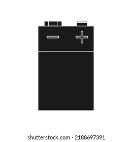 9v battery vector icon solid black illustration and power alkaline energy isolated white. Technology electricity and electric object. Supply voltage symbol electronic and electrical accumulator