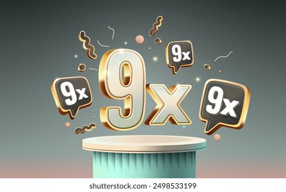 9x winner banner, promotion flyer, prize label. Vector illustration