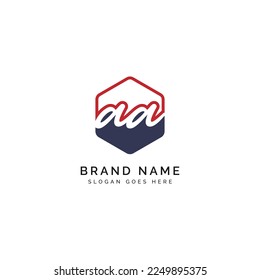 A, AA Initial letter handwritten and signature vector image template in hexagon shape logo