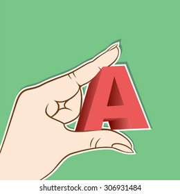 'A' alphabet hold in hand design vector