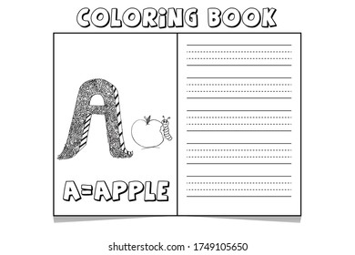 A= apple coloring pages.alphabet coloring pages for adults. A to Z coloring book for kids . alphabet latter with art work coloring pages .