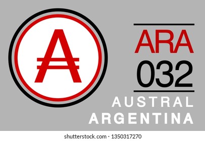A, ARA, 032, Austral, Argentina Banking Currency icon typography logo banner set isolated on background. Abstract concept graphic element. Collection of currency symbols ISO 4217 signs used in country