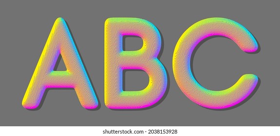 A, B, C letters. Voxel art. Design elements. 3d vector illustration.