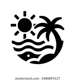 "A Beach Icon That Beautifully Blends The Sun, Sea, And Palm Trees, Symbolizing Island Holidays And Tourism."