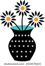 "Una hermosa flor y una Ilustración vectorial de jarrón" representa una flor vibrante elegantemente arreglada en un jarrón elegante, mostrando líneas suaves, colores audaces y un diseño limpio. 