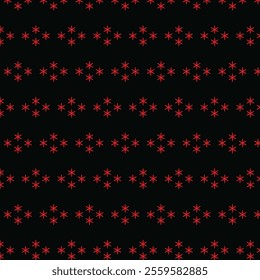 "A black background and a small, evenly spaced seamless geometric textile pattern. The stars are simple, symmetrical, and appear in a grid arrangement, creating a clean and concise repeating design."