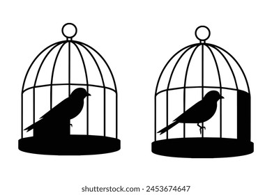 a- black bird-with-a-cage-vector-art -illustration -2 picture