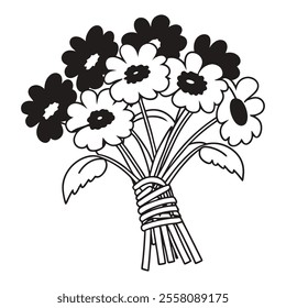 "A black and white flower." editable vector illustration.