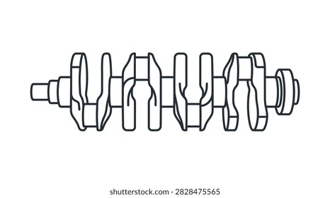 ['A black and white line art illustration of a multi-throw internal combustion engine crankshaft showing counterweights and journals']
