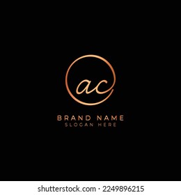 A, C, AC Initial letter handwritten and signature vector logo. Business template in round shape line art