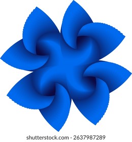 'A captivating abstract digital art piece featuring a blue spiral flower or complex geometric pattern with twisted layers on a clean white background, conveying depth and dynamic motion.'