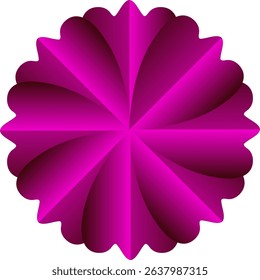 'A captivating abstract digital art piece featuring a vibrant fuchsia circular pattern with ruffled edges and layered, swirling segments on a clean white background, conveying depth and texture.'