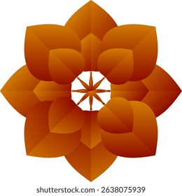 'A captivating abstract logo featuring layered orange and brown leaves or petals forming a stylized floral symbol with a central star, on a clean white background