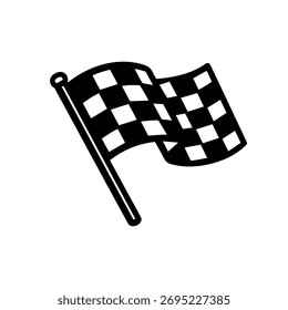"Una bandera clásica a cuadros en blanco y negro, que simboliza el final de una carrera o competencia, se captura agitando dinámicamente contra un fondo blanco limpio, listo para su uso en varios proyectos de diseño".