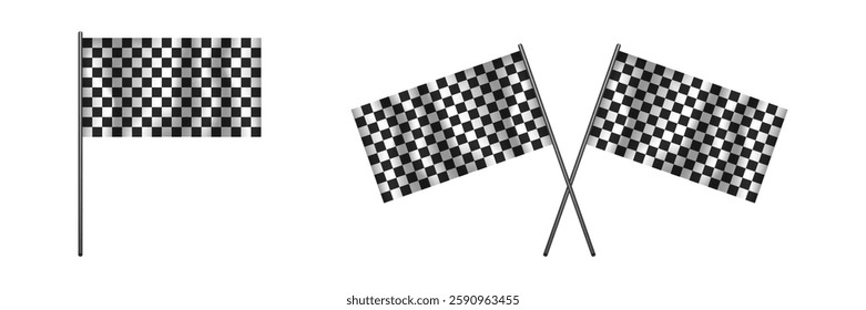 "a classic checkered racing flag design featuring black and white squares in two layouts.".