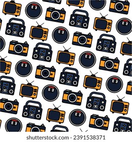 "A close up of a pattern of a bunch of old fashioned boomboxs" is a vibrant design asset capturing a collection of vintage boomboxes. Perfect for music-related posters, retro-themed designs