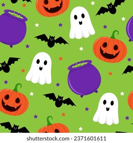 "A close-up of a pattern of Halloween pumpkins and ghosts" is a featuring a collection of pumpkins and ghosts. perfect for Halloween-themed projects, such as invitations, posters, and backgrounds.