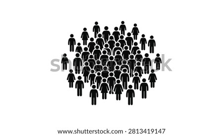 ['A collection of numerous black human silhouette icons arranged in a circular group pattern on a white background']