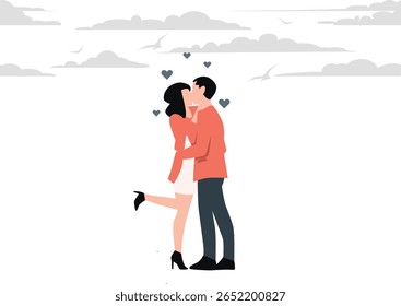 "Um casal está se beijando apaixonadamente sob o céu iluminado pelas estrelas, seu abraço refletindo amor e intimidade."