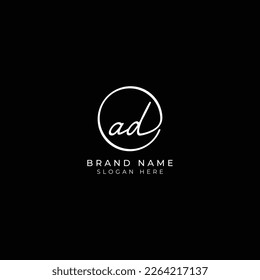 A, D, AD Initial letter handwritten and signature vector logo. Business template in round shape line art