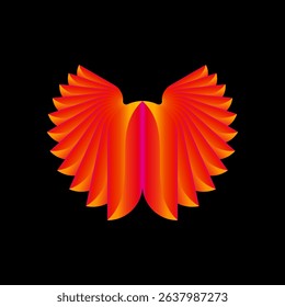 'A dynamic abstract digital art piece featuring a pair of vibrant red and orange gradient wing-like shapes on a sleek black background, conveying motion, energy, and elegant design.'