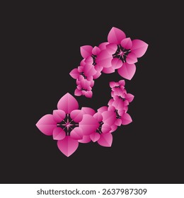 'A dynamic abstract digital art piece featuring multiple pink floral petals or leaves arranged in a flowing swirl pattern on a sleek black background, ideal for modern design and vibrant themes.'