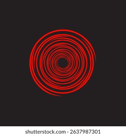 'A dynamic abstract pattern of vibrant red concentric lines spiraling outwards on a dark background, creating an optical illusion of movement and depth, ideal for modern digital art.'