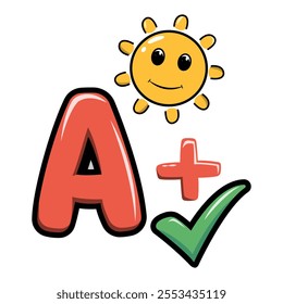 A+ Educational Achievement Cartoon Vector with Sunny Smile