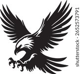 "A fierce  white vector illustration of an eagle in mid-flight, wings fully spread, talons extended as if ready to strike
